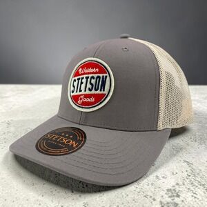 Stetson Americana Trucker Hat Gray Ivory Red Western Goods Patch Snapback New